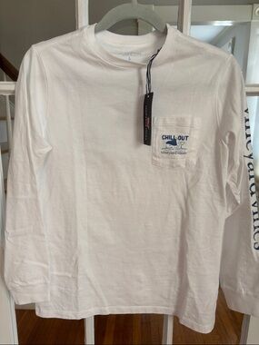 NWT Vineyard Vines White Long-Sleeve 'Chill Out' Pocket Tee Unisex kids size 16